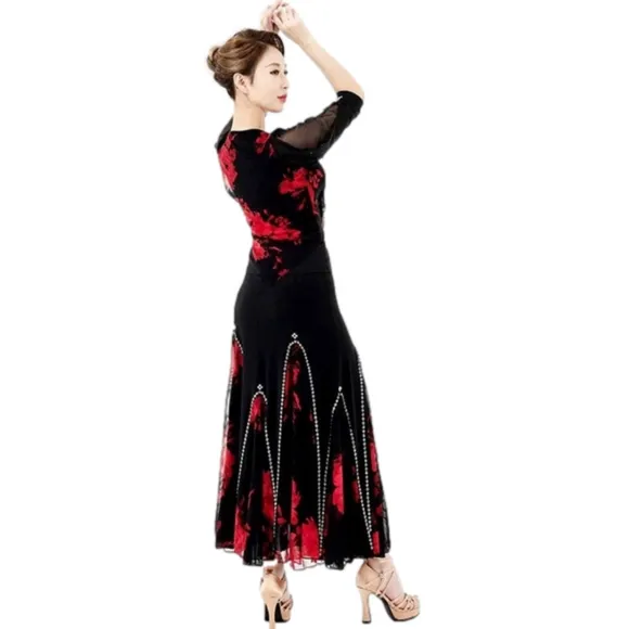 N/ Sihyun Rose-Patterned Jeweled Long Dress Waltz Modern Party dress Large