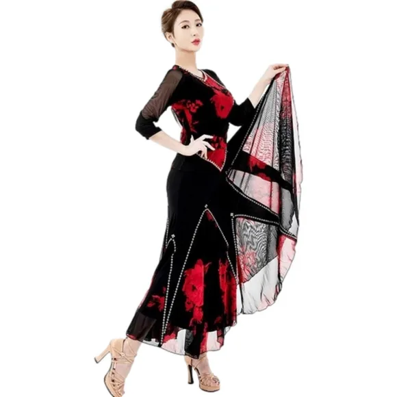 N/ Sihyun Rose-Patterned Jeweled Long Dress Waltz Modern Party dress Large