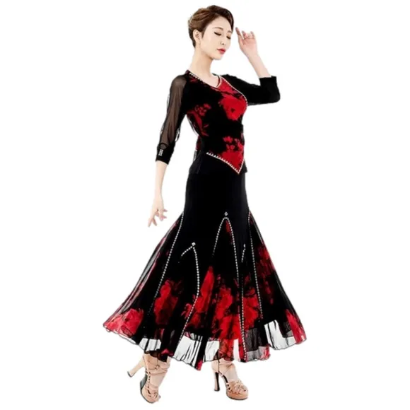 N/ Sihyun Rose-Patterned Jeweled Long Dress Waltz Modern Party dress Large