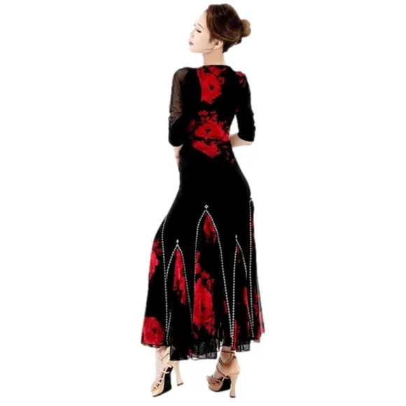 N/ Sihyun Rose-Patterned Jeweled Long Dress Waltz Modern Party dress Large