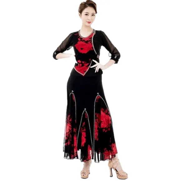 N/ Sihyun Rose-Patterned Jeweled Long Dress Waltz Modern Party dress Large