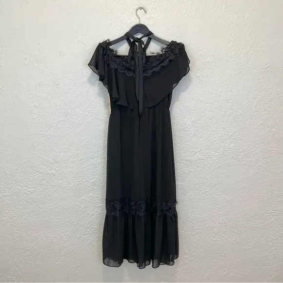 Nanette Lepore Black Midi Dress Lace Modern Glam 6