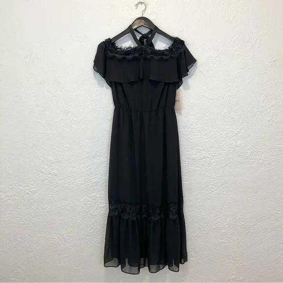 Nanette Lepore Black Midi Dress Lace Modern Glam 6