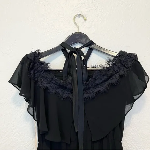Nanette Lepore Black Midi Dress Lace Modern Glam 6