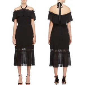 Nanette Lepore Black Midi Dress Lace Modern Glam 6