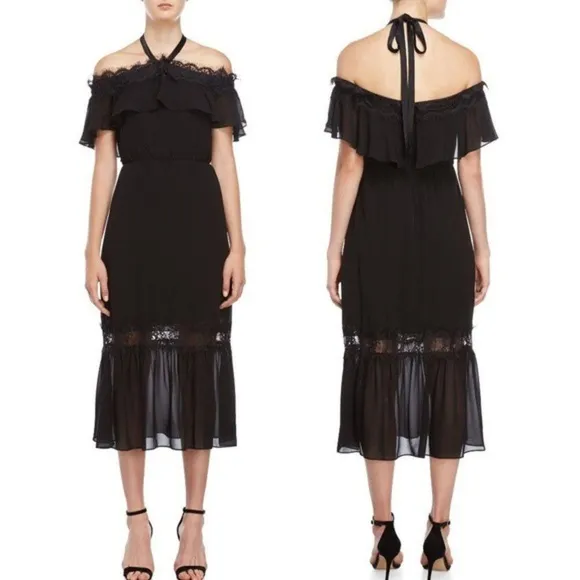Nanette Lepore Black Midi Dress Lace Modern Glam 6