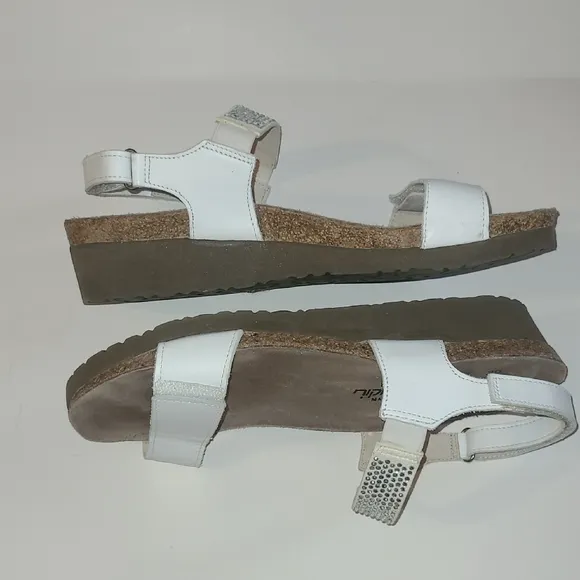Naot Leather Cork White Women's Sandals Rhinestone Heel Strap Fairy Indie Boho