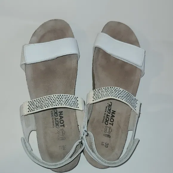 Naot Leather Cork White Women's Sandals Rhinestone Heel Strap Fairy Indie Boho