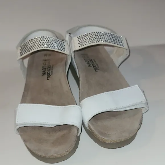 Naot Leather Cork White Women's Sandals Rhinestone Heel Strap Fairy Indie Boho