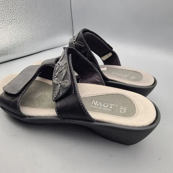 Naot Womens Sandals Shoes Wedge Heel Platform Slide Black Floral Sz 38 US 7