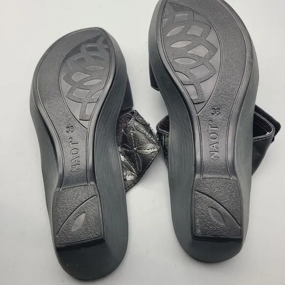 Naot Womens Sandals Shoes Wedge Heel Platform Slide Black Floral Sz 38 US 7