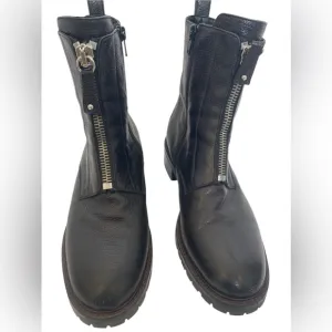 NAPOLEONI moto zip leather boot black Combat biker Italian made IT40/US9.5