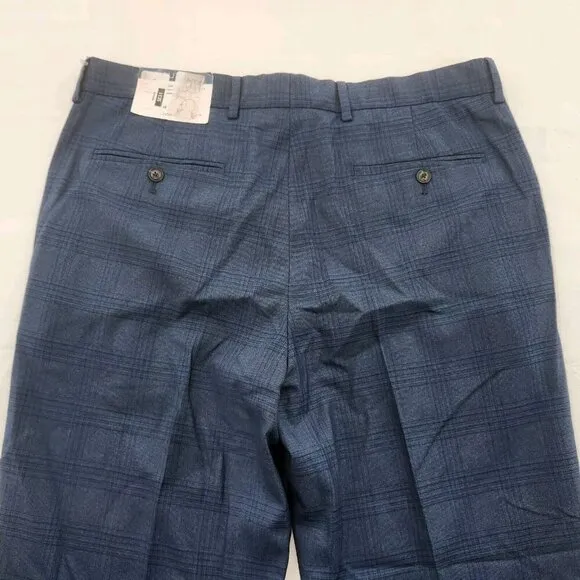 Nautica Men's Blue Plaid Modern-Fit Bi-Stretch Suit Dress Pants Size 34W 31L
