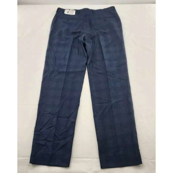 Nautica Men's Blue Plaid Modern-Fit Bi-Stretch Suit Dress Pants Size 34W 31L