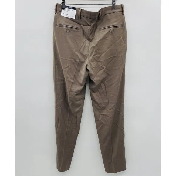 Nautica Mens Size 30W Modern-Fit Bi-Stretch Dress Suit Pants in Brown NF2013