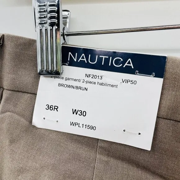Nautica Mens Size 30W Modern-Fit Bi-Stretch Dress Suit Pants in Brown NF2013