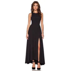 Naven Women 2 Sirene Dress Gown Black Zipper Back Classic Maxi Slit Sleeveless