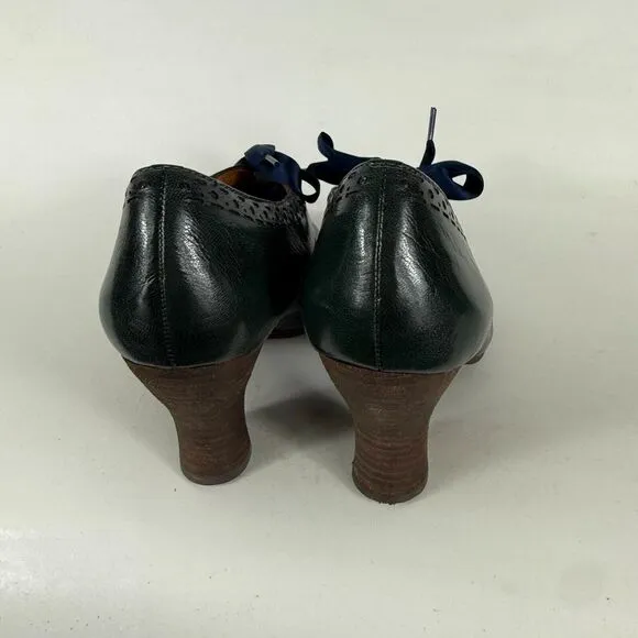Naya Jada Mary Jane Pumps Women's 8.5 Green Leather Satin Laces Wooden Heel