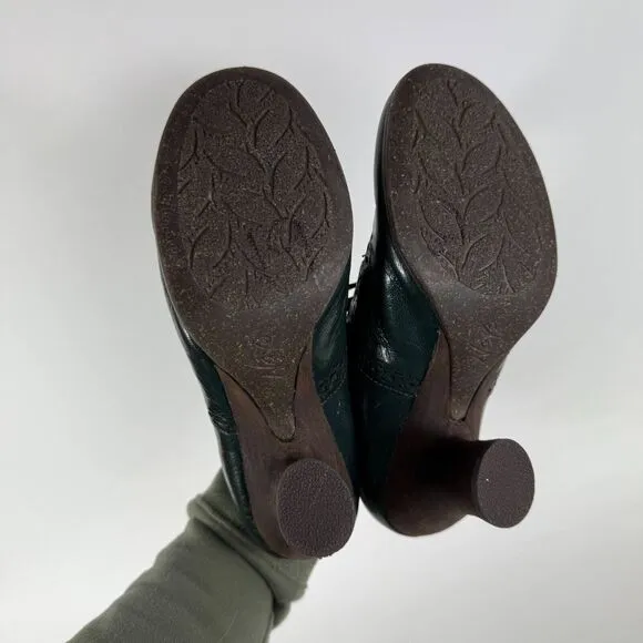 Naya Jada Mary Jane Pumps Women's 8.5 Green Leather Satin Laces Wooden Heel