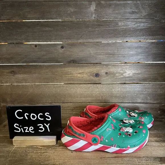 New $65 Big Kids Crocs Disney Mickey‎ Mouse Holiday Lined Sandals Shoes Size 3 Y
