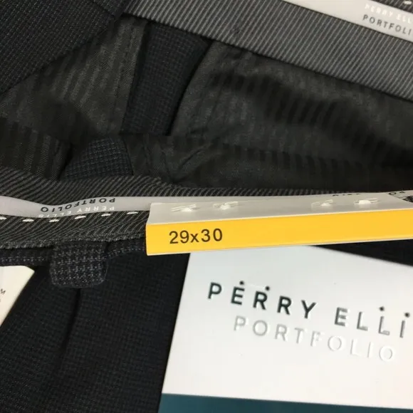New $95 Perry Ellis Portfolio Men 29W 30L Black Mini Check Modern-Fit Dress Pant