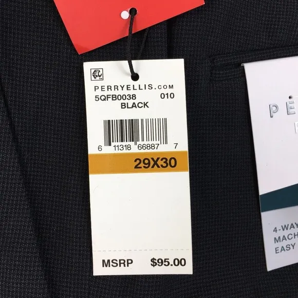 New $95 Perry Ellis Portfolio Men 29W 30L Black Mini Check Modern-Fit Dress Pant