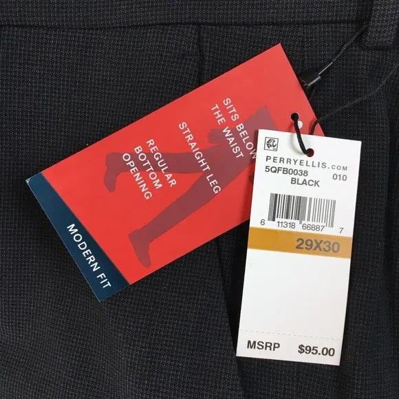 New $95 Perry Ellis Portfolio Men 29W 30L Black Mini Check Modern-Fit Dress Pant