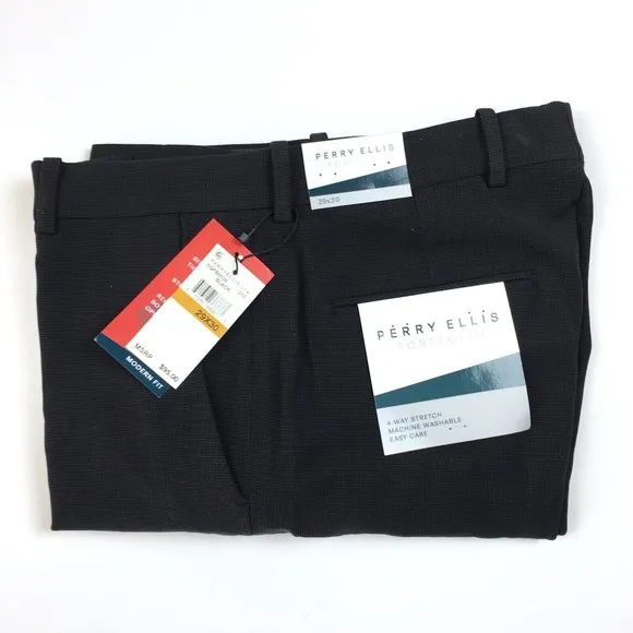 New $95 Perry Ellis Portfolio Men 29W 30L Black Mini Check Modern-Fit Dress Pant