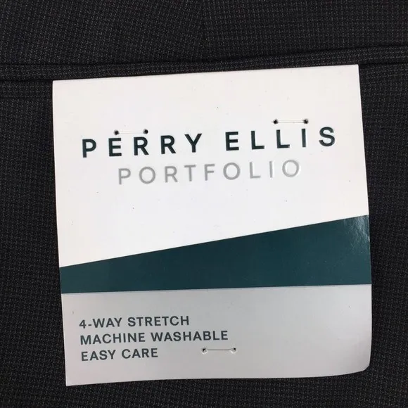 New $95 Perry Ellis Portfolio Men 29W 30L Black Mini Check Modern-Fit Dress Pant