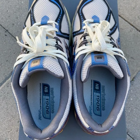 New Balance Blue and White Athletic Shoes with Mesh Upper