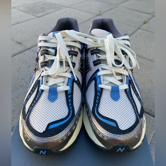 New Balance Blue and White Athletic Shoes with Mesh Upper