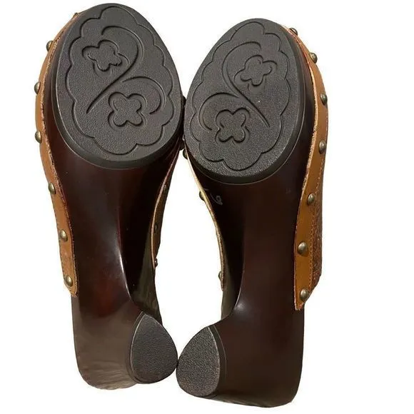 NEW Baretraps Ace Brown Embossed Leather Soft Pretty Insole Mule Heels‎ — SZ 8