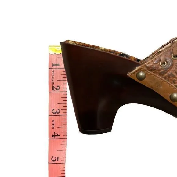 NEW Baretraps Ace Brown Embossed Leather Soft Pretty Insole Mule Heels‎ — SZ 8