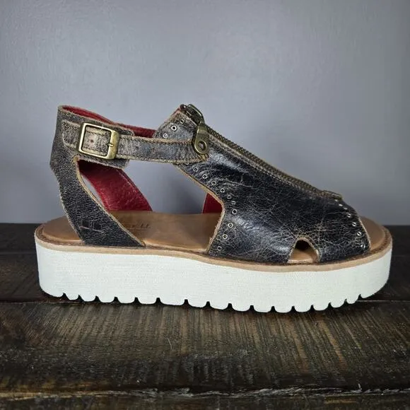 NEW Bed Stu Clancy Womens Size 8 Leather Rustic Zip Platform Sandals Brown