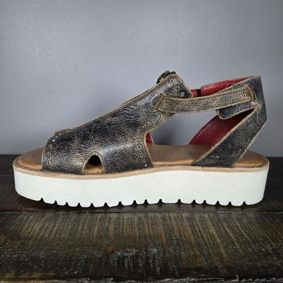 NEW Bed Stu Clancy Womens Size 8 Leather Rustic Zip Platform Sandals Brown