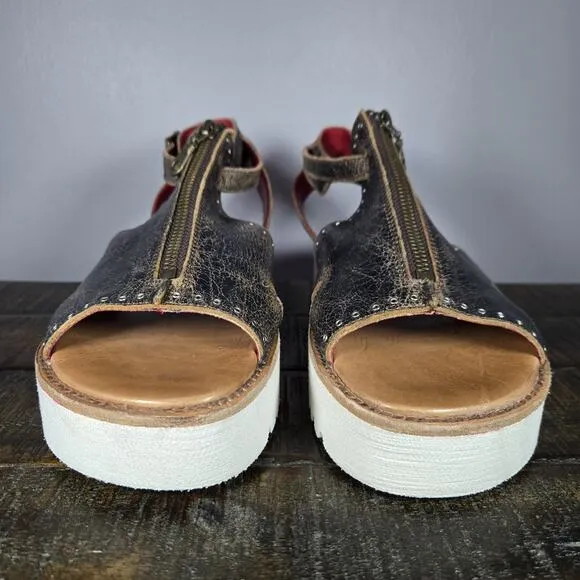 NEW Bed Stu Clancy Womens Size 8 Leather Rustic Zip Platform Sandals Brown