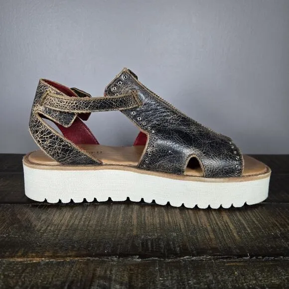 NEW Bed Stu Clancy Womens Size 8 Leather Rustic Zip Platform Sandals Brown
