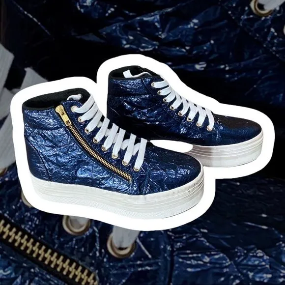 NEW Blue Textured Thick Rubber Sole High Top Sneakers by Jeffrey Campbell