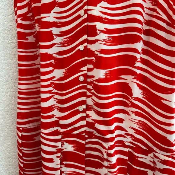 New Cabi Brushstroke Pleated Midi Dress Red White Modern #281 Size Small