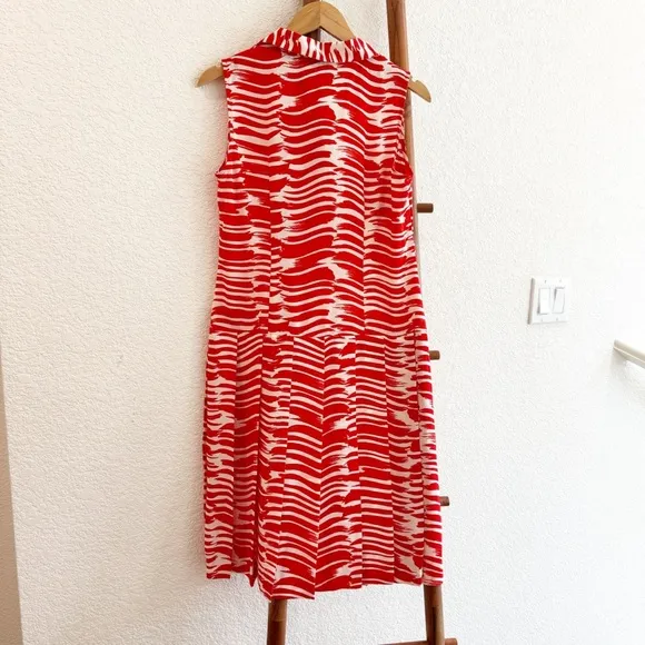 New Cabi Brushstroke Pleated Midi Dress Red White Modern #281 Size Small