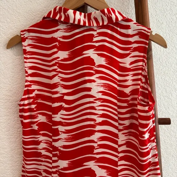 New Cabi Brushstroke Pleated Midi Dress Red White Modern #281 Size Small