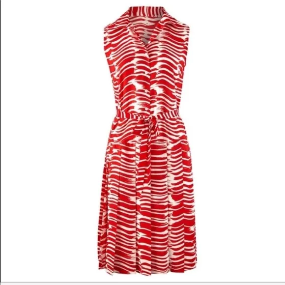 New Cabi Brushstroke Pleated Midi Dress Red White Modern #281 Size Small