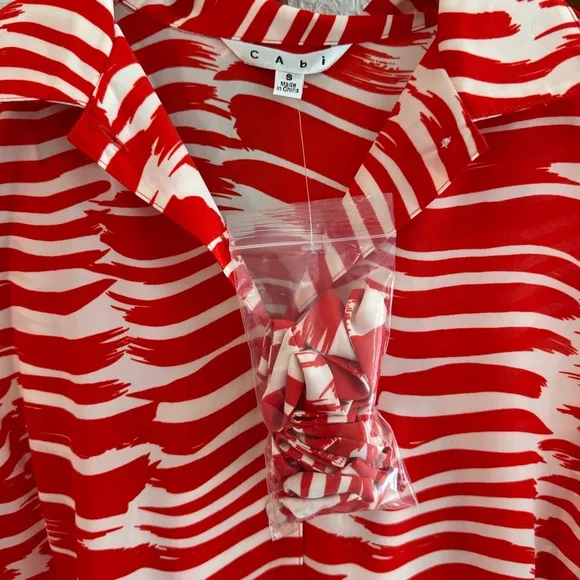 New Cabi Brushstroke Pleated Midi Dress Red White Modern #281 Size Small