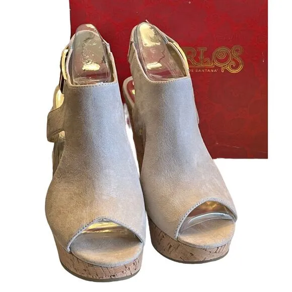 NEW Carlos Santana ESPADRILLE SANDALS Malor Slingback Platform Wedge SHOES 9.5