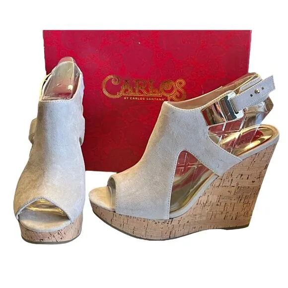 NEW Carlos Santana ESPADRILLE SANDALS Malor Slingback Platform Wedge SHOES 9.5