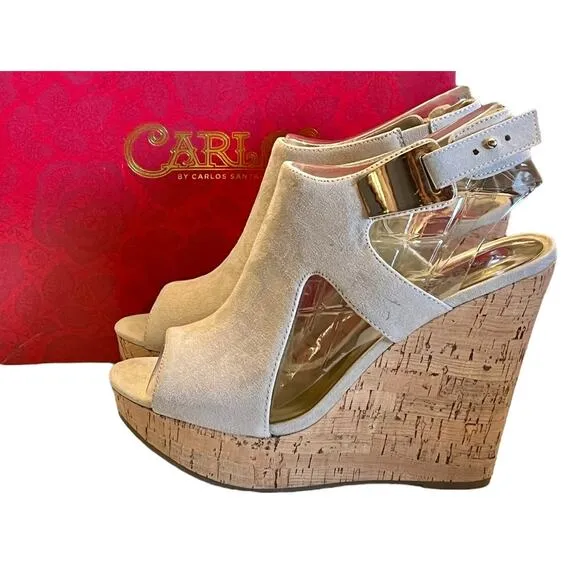 NEW Carlos Santana ESPADRILLE SANDALS Malor Slingback Platform Wedge SHOES 9.5