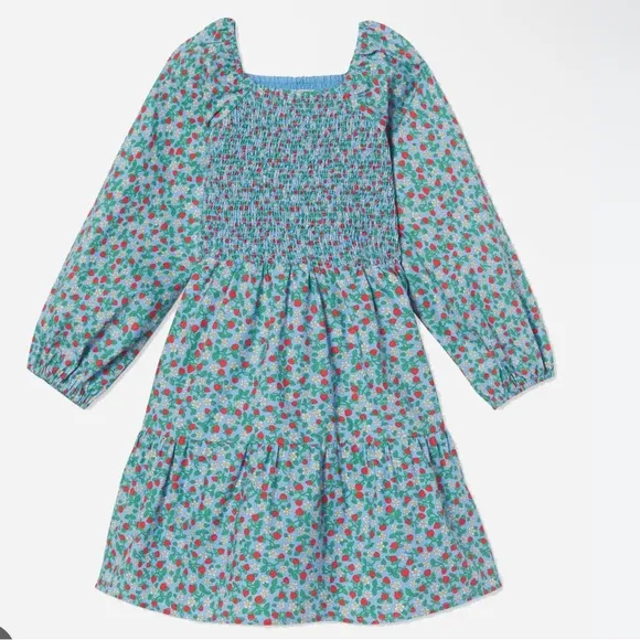 New CLASSIC PREPGirls' Long Sleeve Hattie Dress Strawberry Print Smocked Bodice