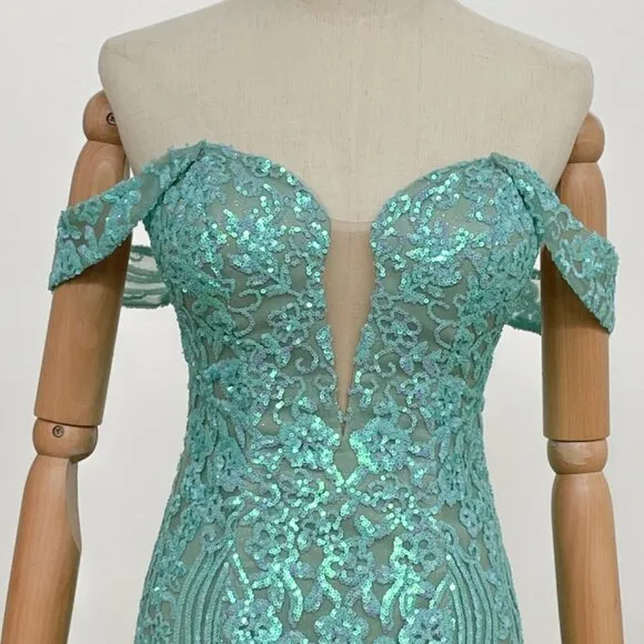 NEW COCKTAIL SEQUINS EMBELLISHED DAZZLING DRESS W/ OFF SHOULDER STRAPS NX E911