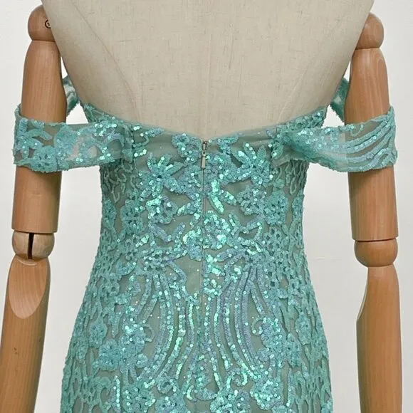 NEW COCKTAIL SEQUINS EMBELLISHED DAZZLING DRESS W/ OFF SHOULDER STRAPS NX E911