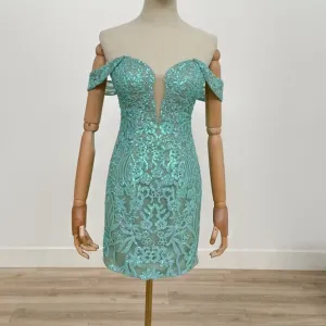 NEW COCKTAIL SEQUINS EMBELLISHED DAZZLING DRESS W/ OFF SHOULDER STRAPS NX E911